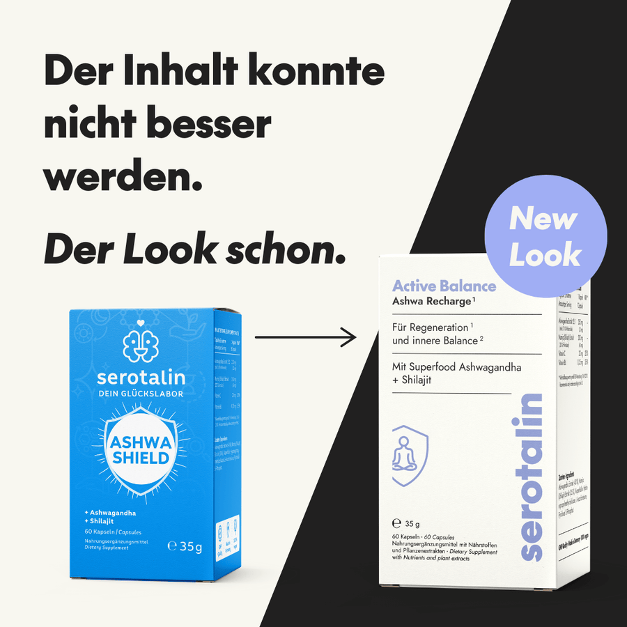 NEU Produktbild – Altes & neues Verpackungsdesign der Ashwa Recharge Kapseln