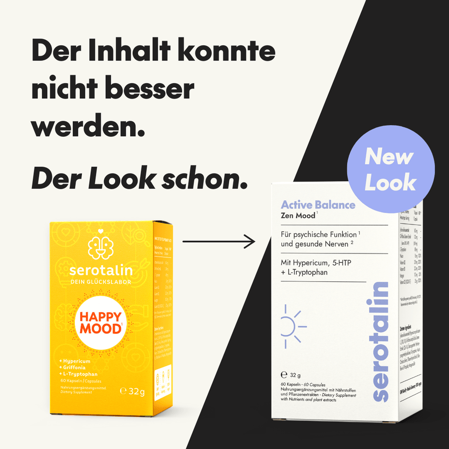 NEU Produktbild – Altes & neues Verpackungsdesign der Zen Mood Nahrungsergänzung