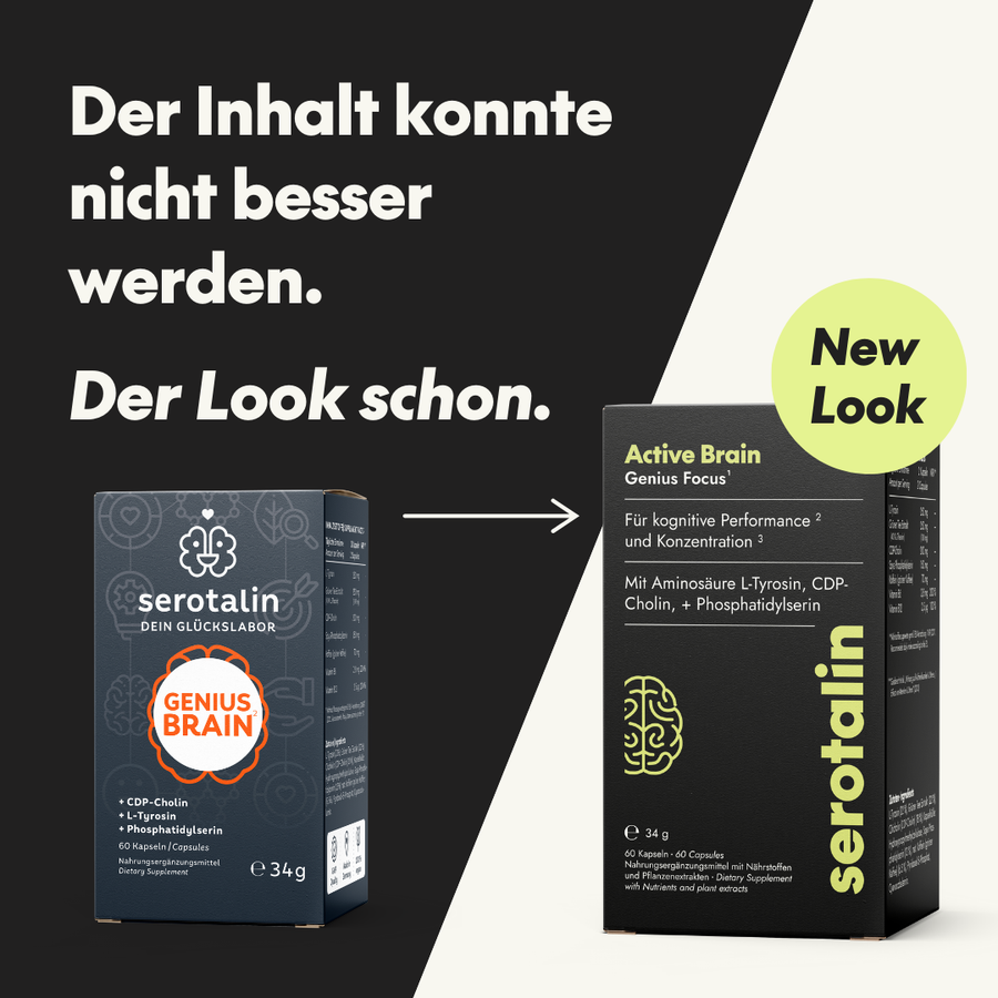 NEU Produktbild – Altes & neues Verpackungsdesign der Brain Genius Focus Formel