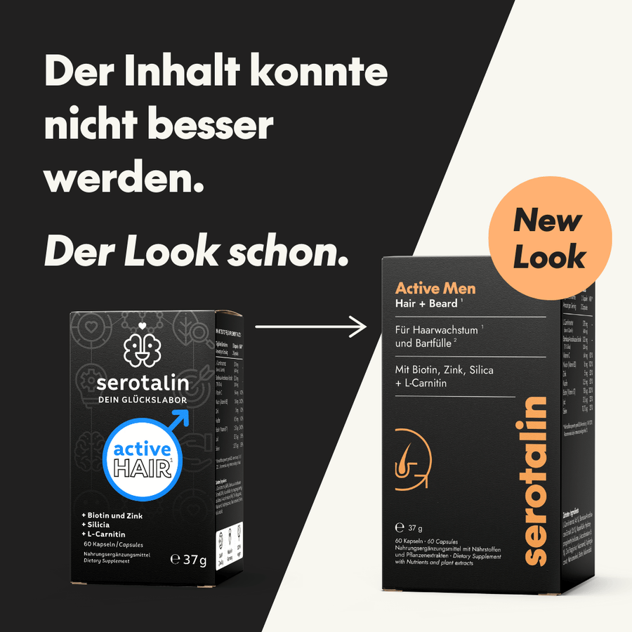 NEU Produktbild – Altes & neues Verpackungsdesign der Hair & Beard Formel