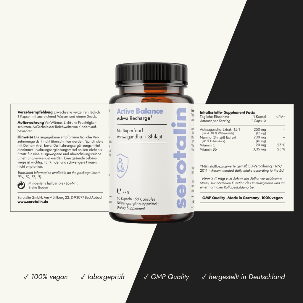 NEU Produktbild - Zutatenliste der Serotalin Ashwa Recharge Kapseln